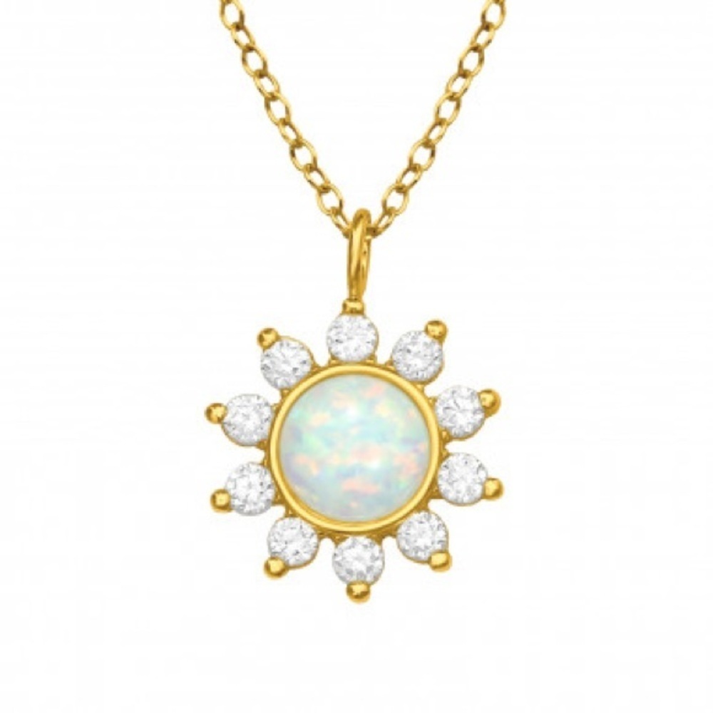 14k Gold Vermeil and White Opal Sunburst Necklace